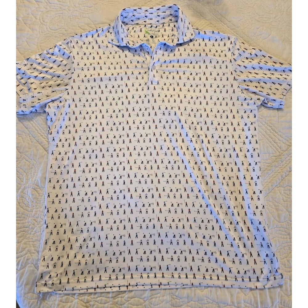 TailorByrd Men's L Golf Polo Shirt White w/ Golfers Theme Pattern Large Pattern